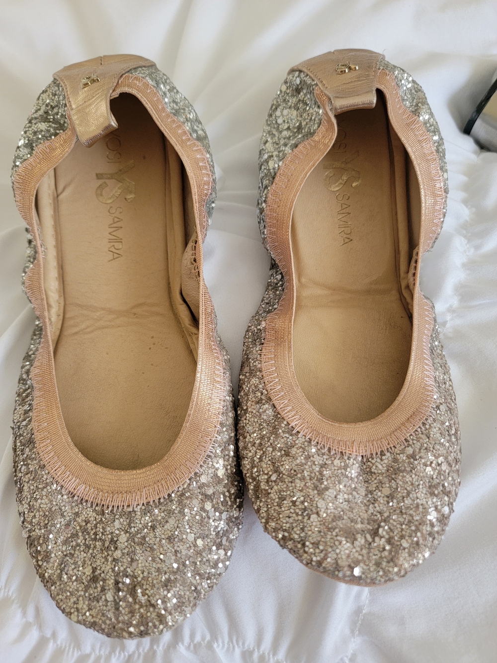 Yosi Samra Glitter Ballet Flats in Champagne